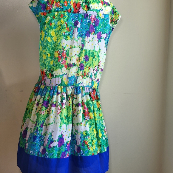 Size L Lamore Nannette Lepore V-neck Gree Multicolor flare Dress - Picture 3 of 8